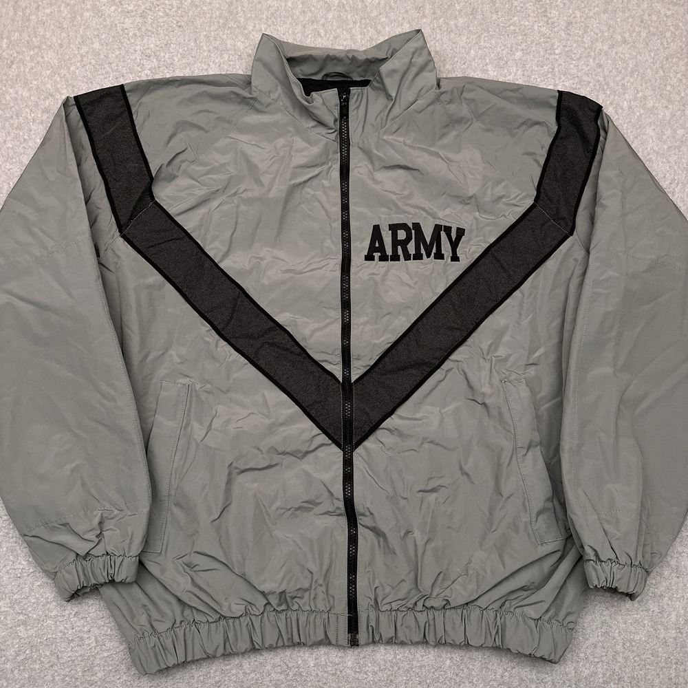JWOD PFU Skilcraft US Army Windbreaker Jacket‎ Mens Medium LONG Gray Full Zip